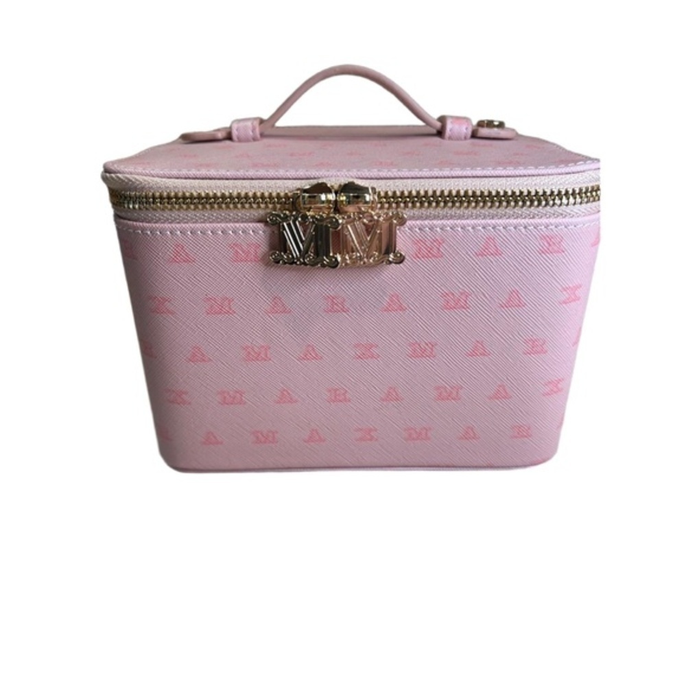 Max Mara Pink Monogram Pattern Vanity Case With Top Handle Zip Closure VIP Gift
